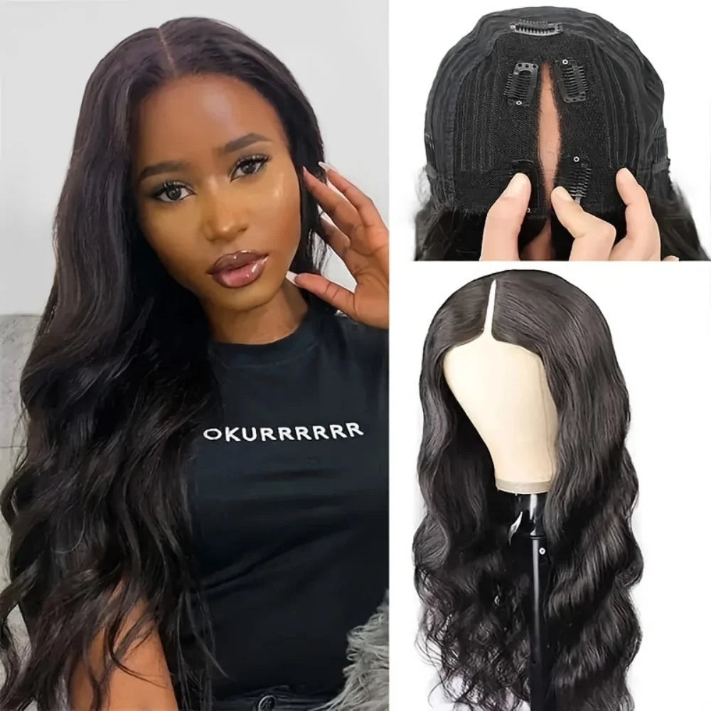 Peruca V-part cabelo humano ondeulado body wave-sem cola glueless