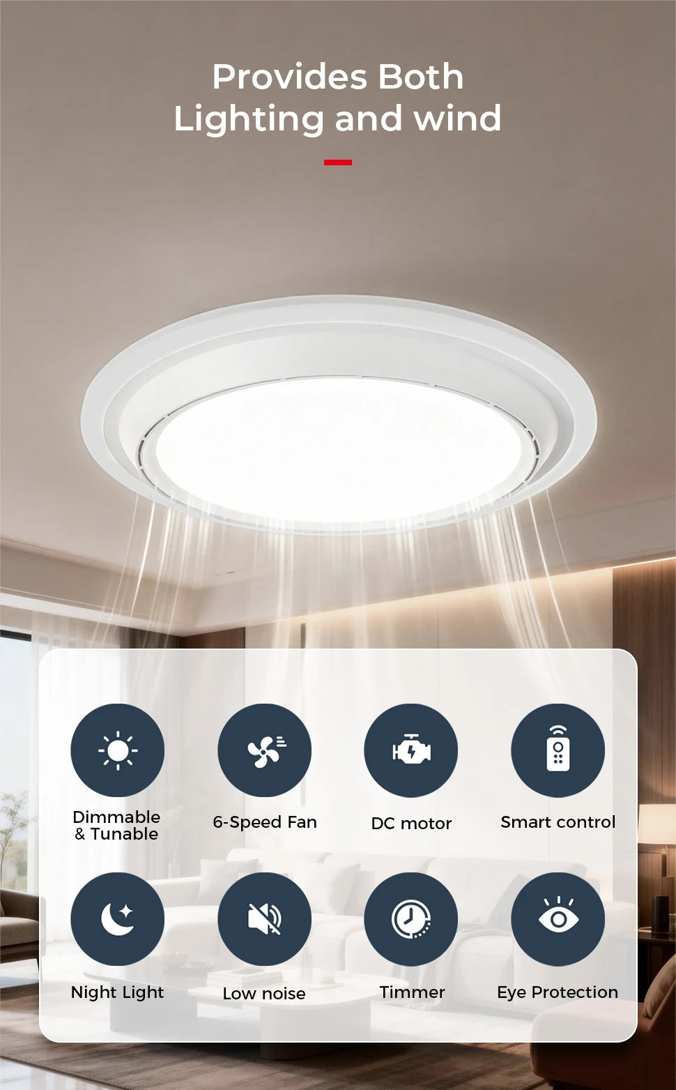 Modern Ceiling Fan with Light Simple Smart Bladeless Electric Fan Remote Control Dimming Silent Timing Light Home Cooling Fan