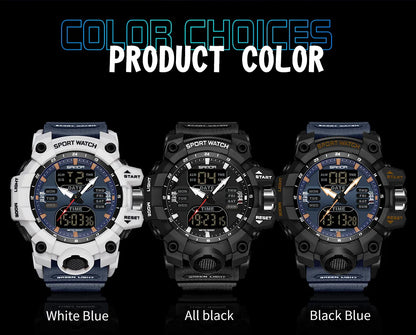 SANDA Luxury G Style Men's Electronic Watch Outdoor Sports LED Analog Digital Chronograph Military Dual Display 50M Waterproof