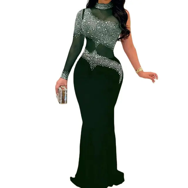 Vestido feminino de festa com strass puro, tamanho grande, elegante e bonito, veste de noite feminina, jantar de baile, verão