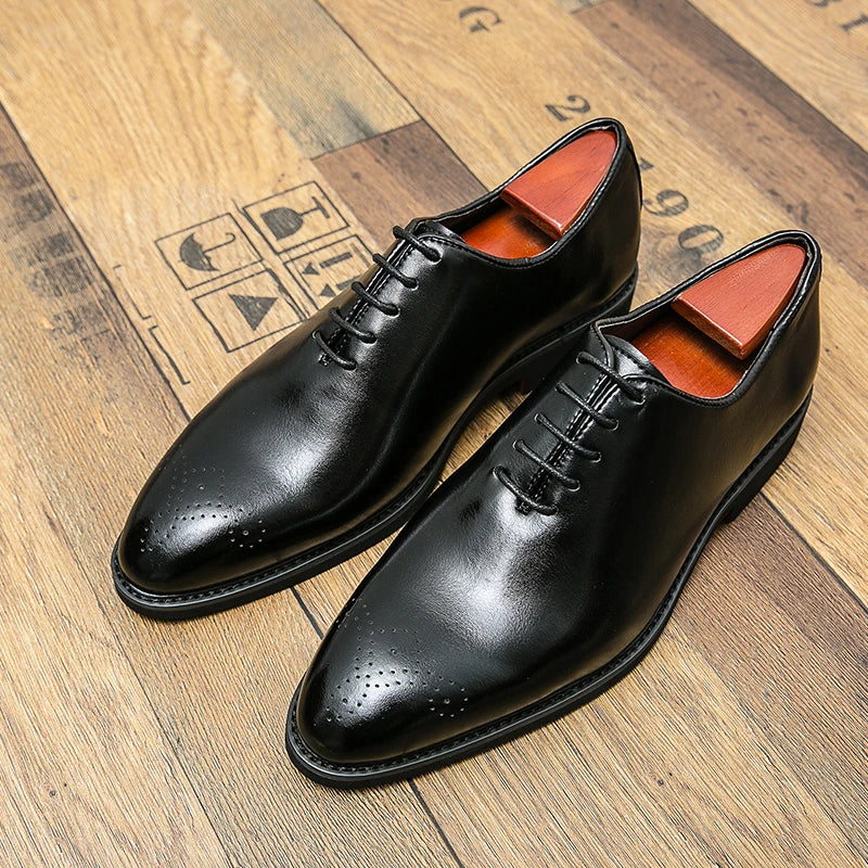 New Red Sole Brogue Shoes Men Black Business Men's Formal Shoes Lace-up Round Toe Spring/Autumn