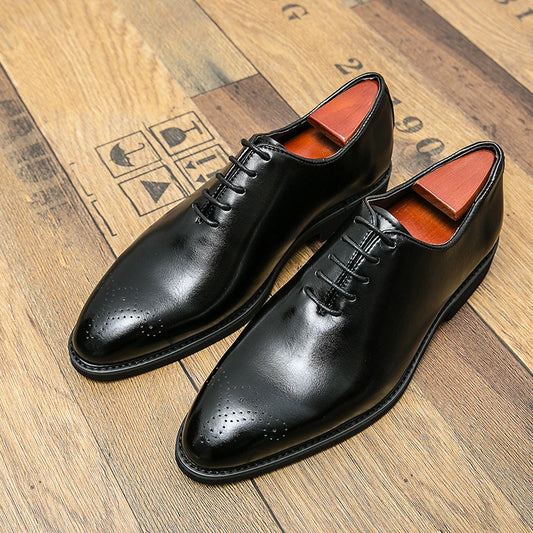 New Red Sole Brogue Shoes Men Black Business Men's Formal Shoes Lace-up Round Toe Spring/Autumn