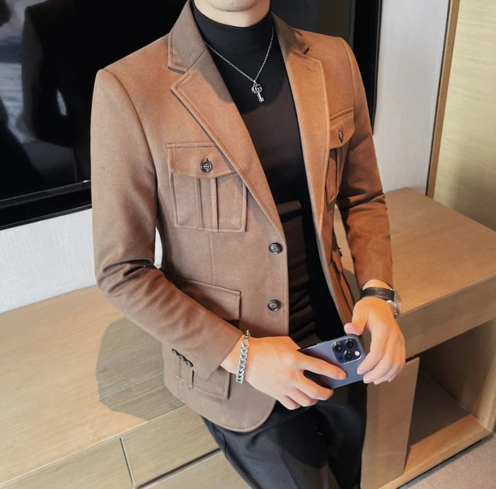 Tweed Men's Suit Jackets Single Breasted Male Blazer Gray Fashion 2024 Luxury Designer Menswear Coat Korean Style Clothes Casual