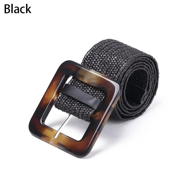 1PC Women Fashion Casual Straw Belt Round Wooden Buckle Elastic Waist Chain Belly Necklace Body Jewelry Dress Shirt Accessories