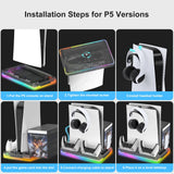 GAMINJA Host Heat Dissipation Base For PS5 With 7 Color Light Effect Headphone Hook Game Disc Storage Rack Handle Charging Stand