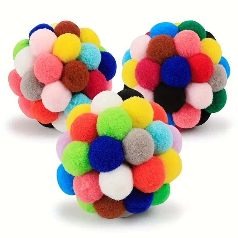 1/3PCS Cat Toys, Cat Plush Ball Toy, Pet Elastic Bell Ball, Self-Play Colorful Woolen Ball for Cats