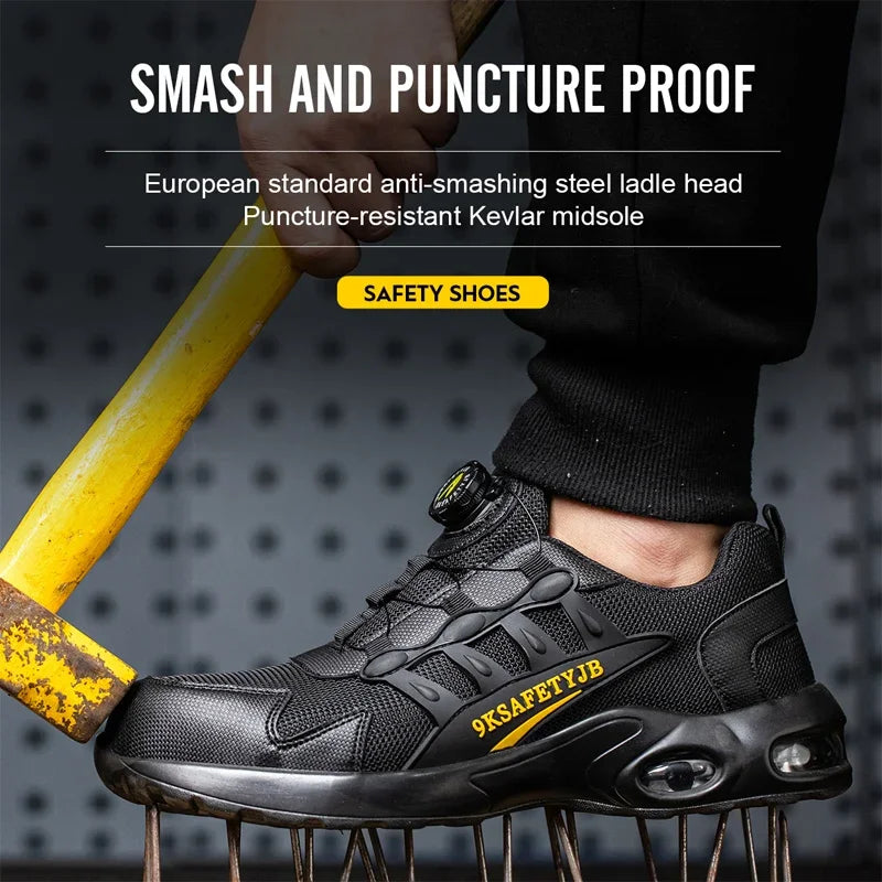 Men Rotating Button Safety Shoes Steel Toe Work Sneakers Indestructible Shoes Puncture-Proof Work Boots Air Cushion Safety Shoes