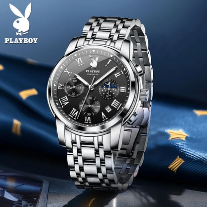 PLAYBOY Best Selling Fashion Luxury Quartz Watch for Men Original Stainless Steel Multifunction Waterproof Men's Wrist Watches