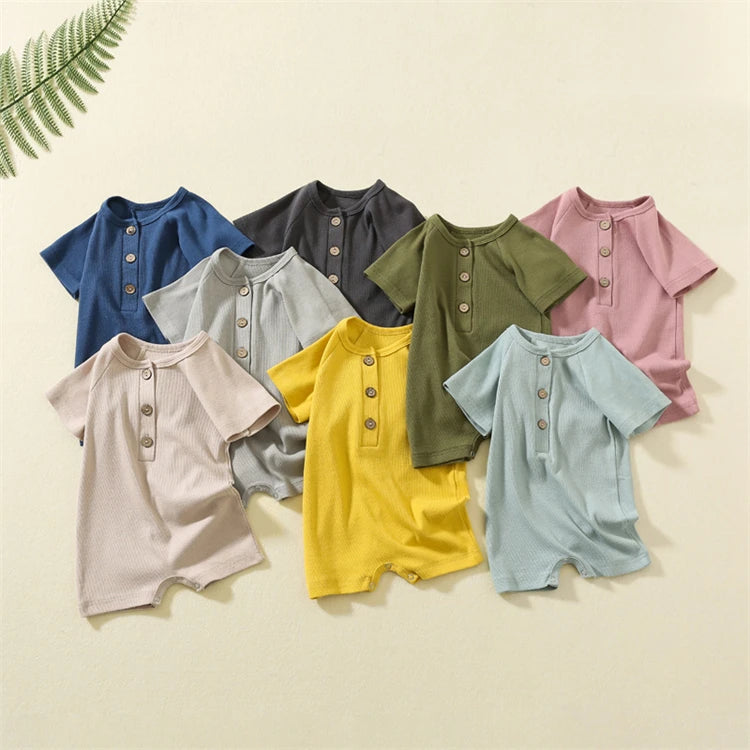Pelele de verano para bebé, pijama fino de manga corta, mono acanalado, ropa de punto elástica, mono para niña