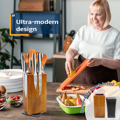 Magnetic Rotating Wood Knife Holder  360° Rotatable Knife Block For  Kitchen Knives Storage With Anti Slip Pad Wood Knife Board