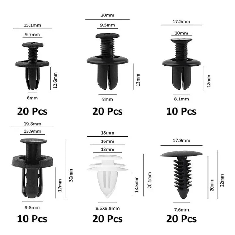 Kit de 100 clips de sujeción para coche, remaches para guardabarros, pasadores de retención para carrocería, remaches para parachoques, paneles de puerta, clips de retención para coche.