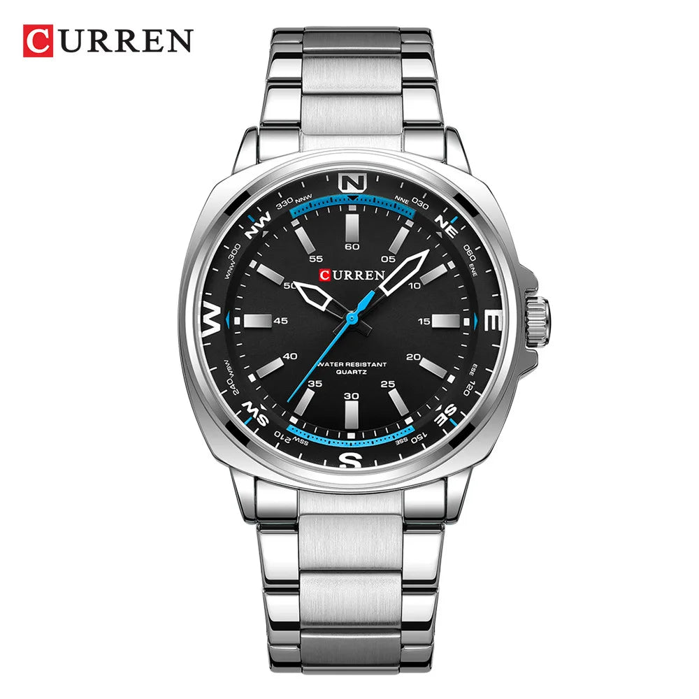 CURREN 8455 Men's Quartz Watch Large Dial Waterproof Stainless Steel Strap Casual Business Elegant Watches for Men Reloj Hombre