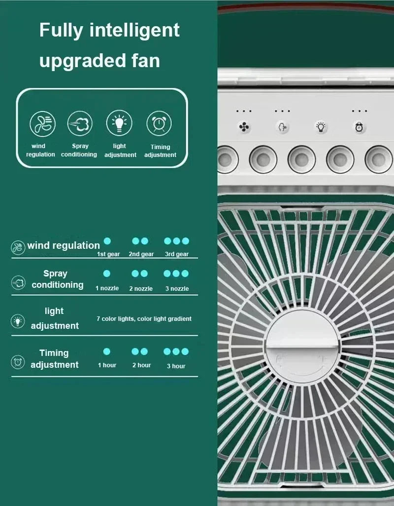 3 In 1 Summer Cooling Fan Portable Desktop Humidifier USB Mini Air Conditioners Night Light Water Mist For Home Or Office