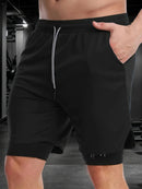 Men's 2-in-1 Fitness Training Sports Running Shorts Double Layer with Pocket Quick Dry Breathable Adjustable Drawstring Belt