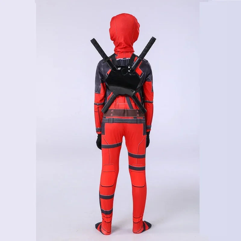 Adult Deadpool Costume Men Women Kids Cosplay Mask Suit Jumpsuit Backpack Knife Accessories Superhero Halloween Costume Child