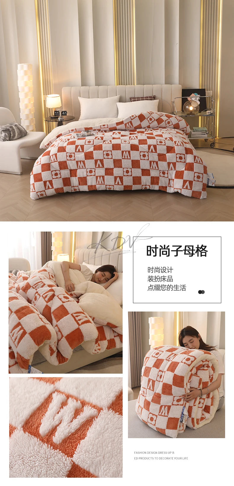Thick Warm Imitation Lambswool Winter Blanket for Bed, Soft Jacquard Coral Fleece Quilt, Double-Sided Plush Weighted Blanket 5kg