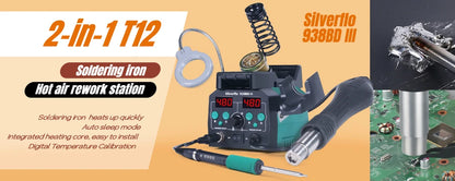 Silverflo 8586D Soldering Station 2 IN 1 Hot Air  Solder Station with 2 Digital display,10-Minute Sleep Mode for SMD Rework