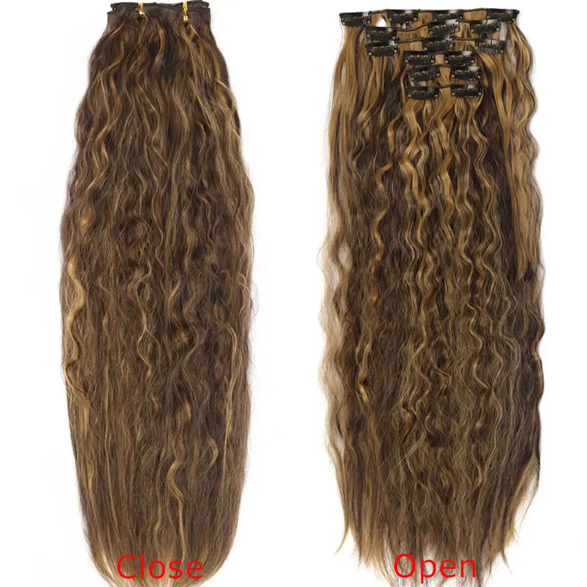 Extensões de cabelo ondulado com clipes conjunto de 6 peças - 55cm com presilhas