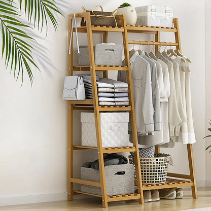 Wooden Garment Coat Clothes Hanging Heavy Duty Rack with top shelf and 2-tier Shoe Clothing Storage Organizer Shelves