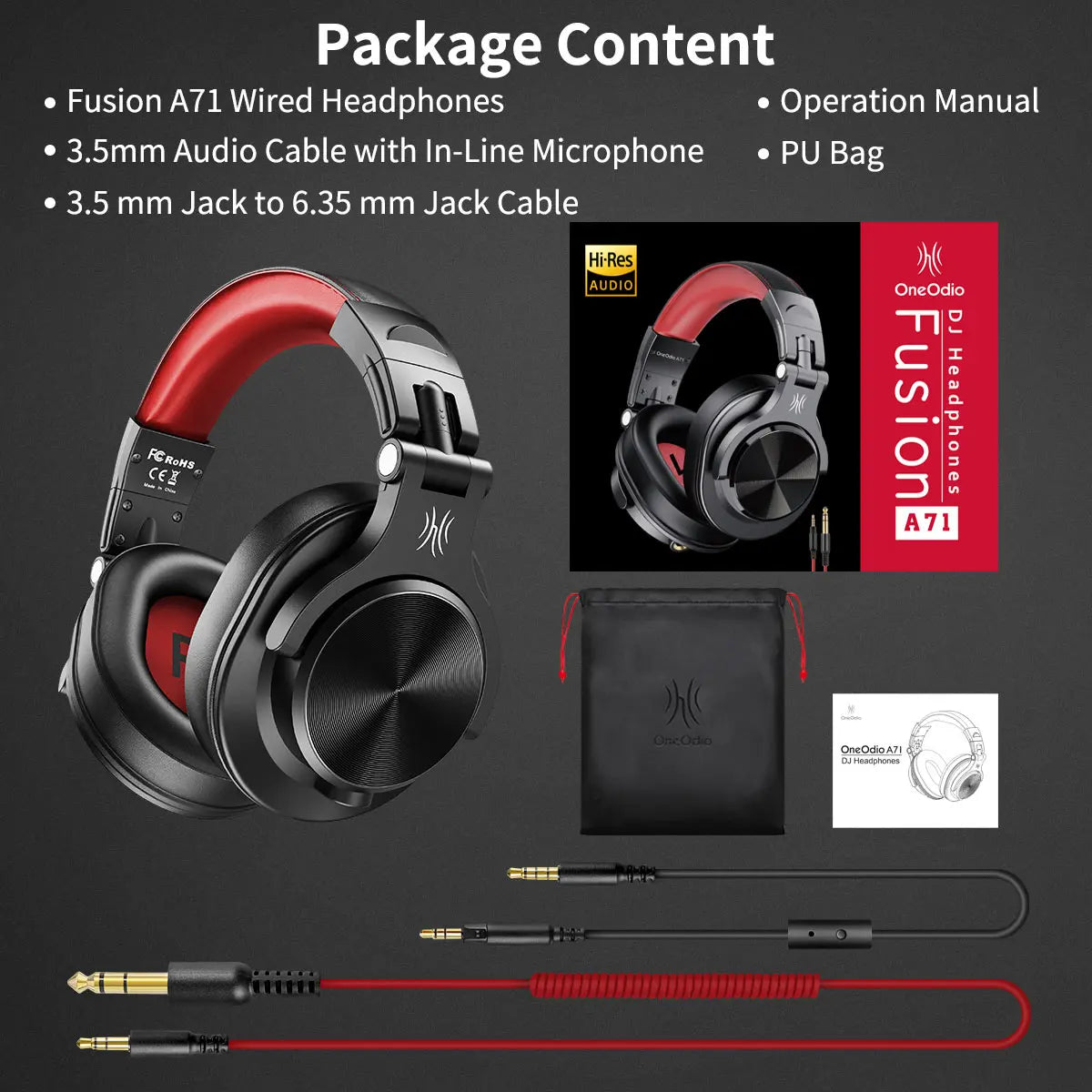 Oneodio A71 Wired Over Ear HiFi Headphones With Mic Studio DJ Headphone Professional Monitor Recording Mixing Headset For Gaming