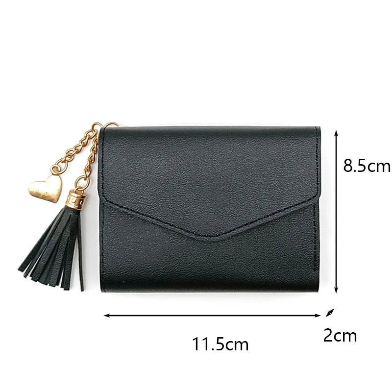 Carteras cortas de moda para mujer, de piel sintética, de lujo, con borlas, con broche, monedero pequeño, tarjetero