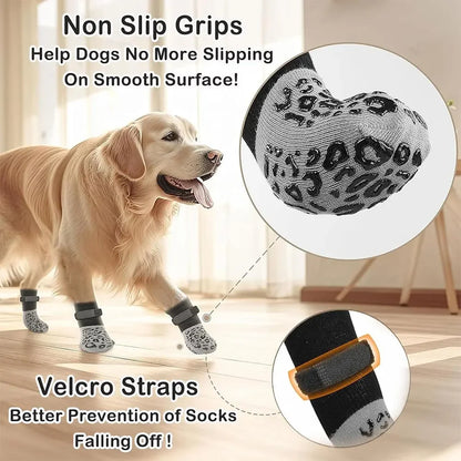 4pcs Waterproof Dog Paw Protectors Anti-Slip Boots with Traction Control Adjustable Socks for Injured Paws Senior Dogs
