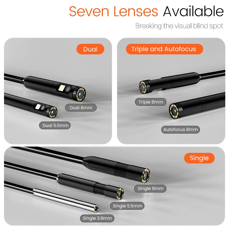 5'' IPS Screen Handheld Endoscope Car Inspection Borescope Video Camera Single Dual Triple Autofocus Lens USB Probe Waterproof