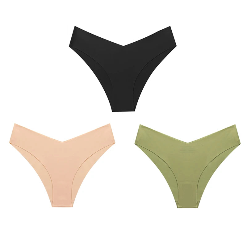 WarmSteps – Kit com 3 calcinhas femininas estilo fio-dental, sem costura, modelo brasileiro, em tecido "seda gelada" (ice silk) – Tamanhos XS a L