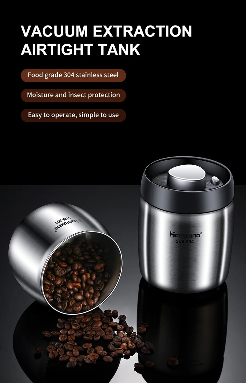 Vacuum sealed tank Coffee bean storage tank Household 304 stainless steel food storage Jars moisture-proof sealed container
