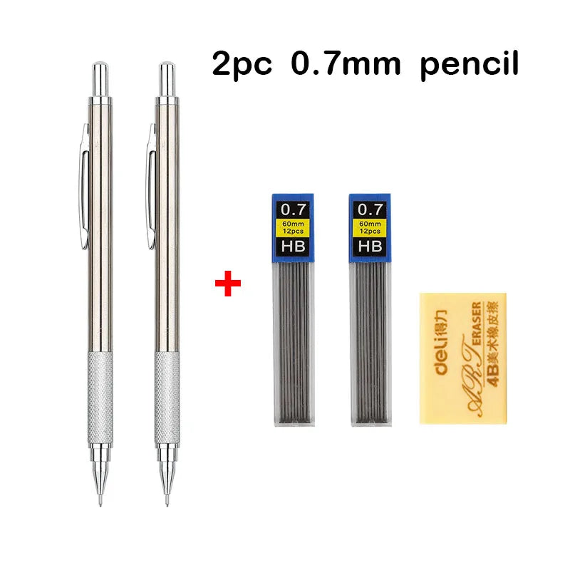 Mechanical Pencil Set 0.3 0.5 0.7 0.9 1.3 2.0mm Full Metal Art Drawing Painting Automatic Pencil with Leads Office School Supply