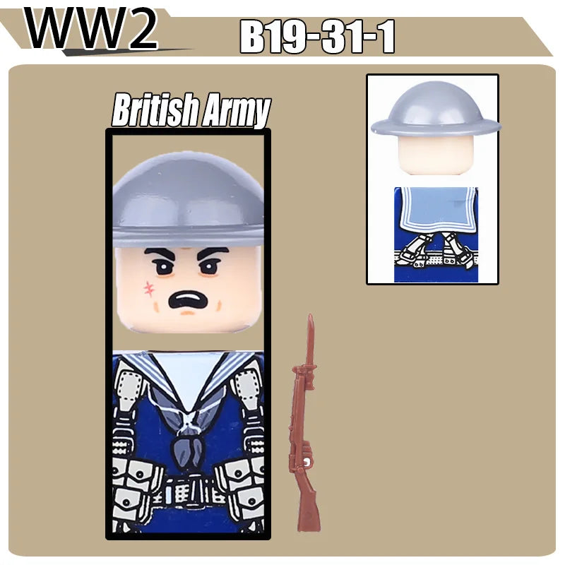 WW2 Military Soldier Figures Building Blocks Soviet British Army German Camouflage Warrior Infantry Accessories Bricks Toys Gift