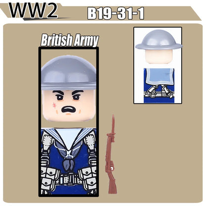 WW2 Military Soldier Figures Building Blocks Soviet British Army German Camouflage Warrior Infantry Accessories Bricks Toys Gift