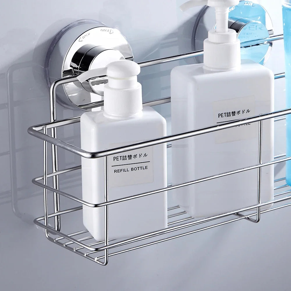 1/2Pcs Stainless Steel Shelves Bathroom Shower Shelf Dual Sucker Shelf Wall Mount Shelf Shampoo Holder Basket Bath Room Hardware