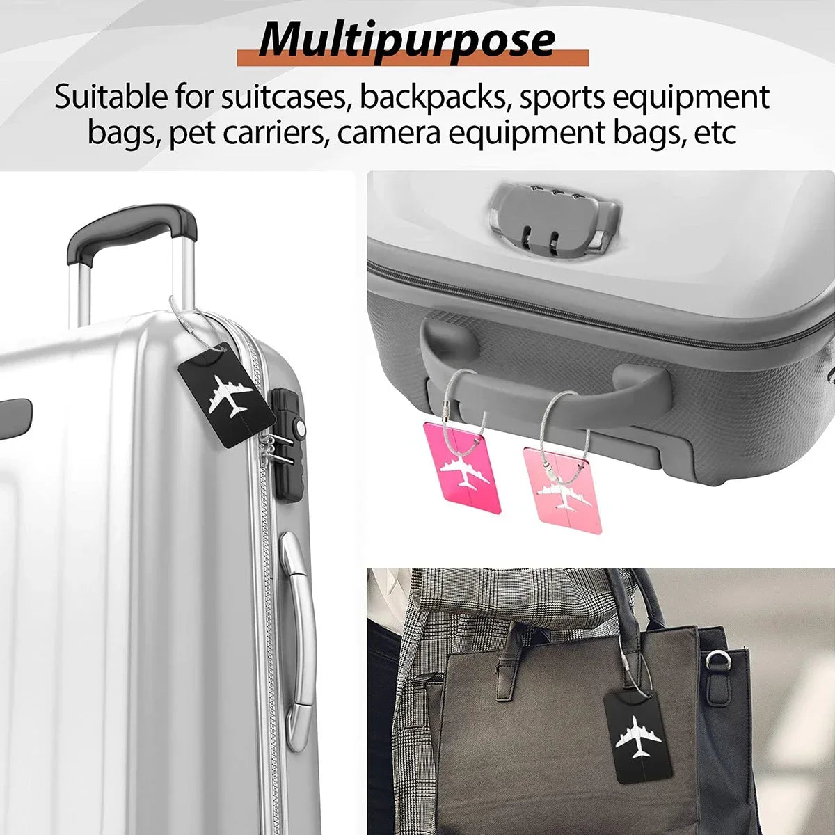 Aluminium Alloy Aircraft Luggage Tag with Name Travel Luggage Tag ID Card Anti-lost Solid Color Travel Accessories