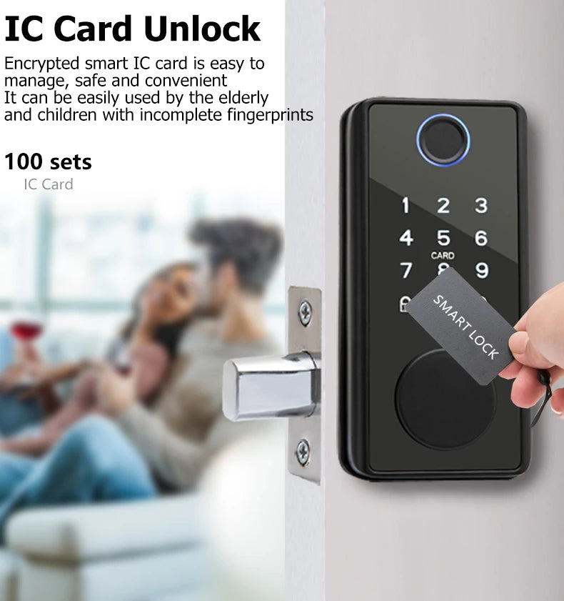 RAYKUBE DS01 BLE TT Lock Smart Fingerprint Deadbolt Lock with Latch/Door Sensor Auto Lock Key/Password/Card/ TT Lock APP Unlock