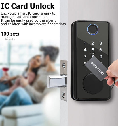 RAYKUBE DS01 BLE TT Lock Smart Fingerprint Deadbolt Lock with Latch/Door Sensor Auto Lock Key/Password/Card/ TT Lock APP Unlock