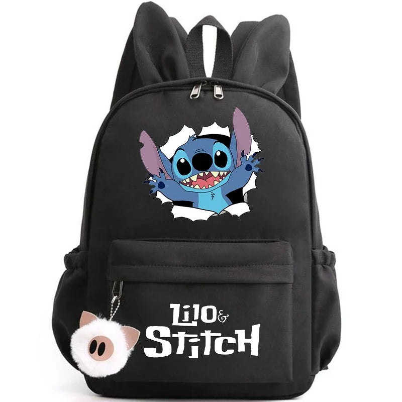 Mochila Disney Lilo Stitch para niñas, niños y adolescentes, informal, escolar, de viaje, con orejas de conejo