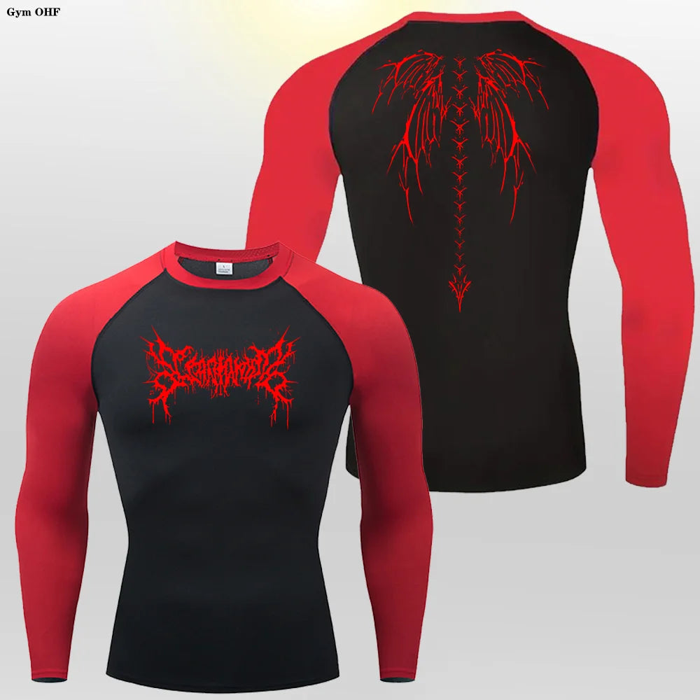 Y2k Anime Print Compression Shirt Men Running T-Shirt Quick Dry Fitness Sportswear Gym Sports Breathable Tops Rash Guard MMA