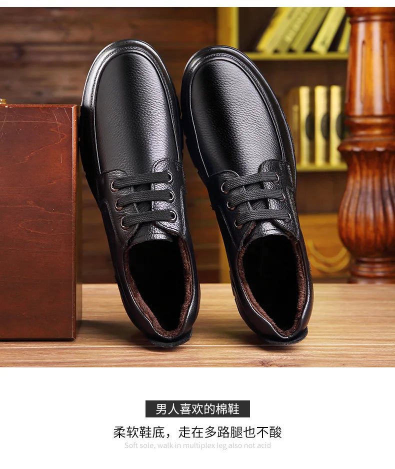 Hot Sale Men Genuine Leather Casual Shoes Soft Sole Lace-up Luxury Brand Middle-aged Old Man Dad Lightweight Loafers Shoes
