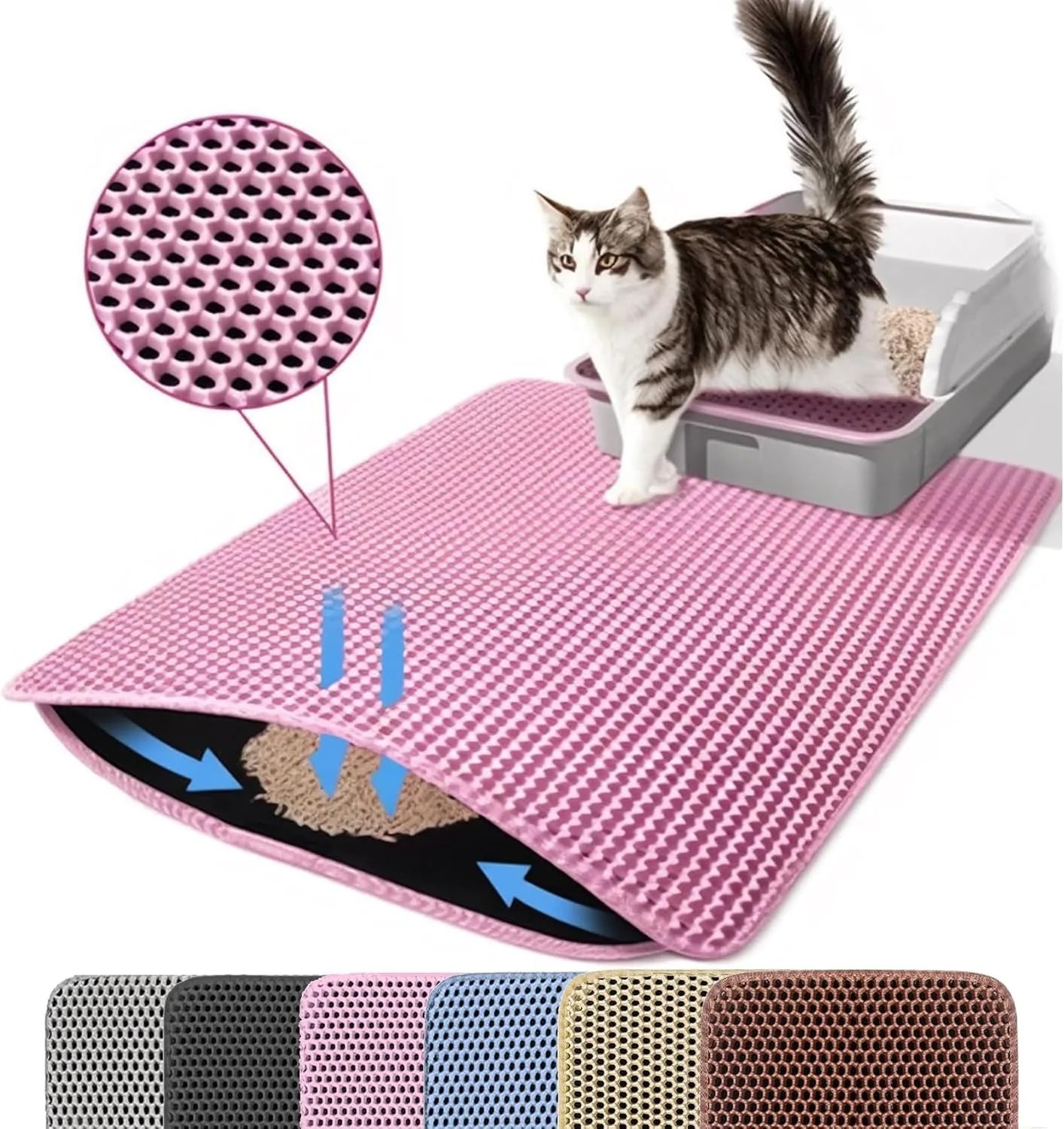 Cat Litter Mat Double Layer Pet Non-Slip Large Cat Litter Box Filter Mat Wear-Resistant Waterproof Anti-Slip Cat Litter Mat
