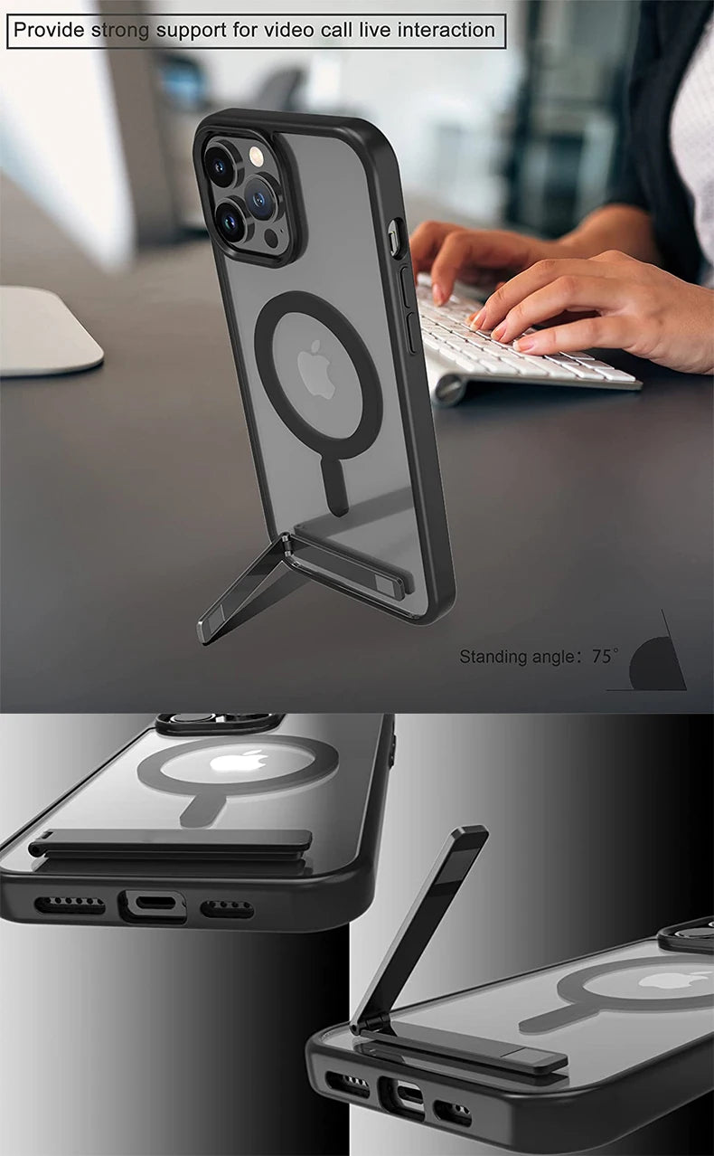 Funda magnética para teléfono móvil con soporte para iPhone 16, 14 Plus, 15, 13 Pro Max, 12 y 11, funda protectora para Apple con soporte