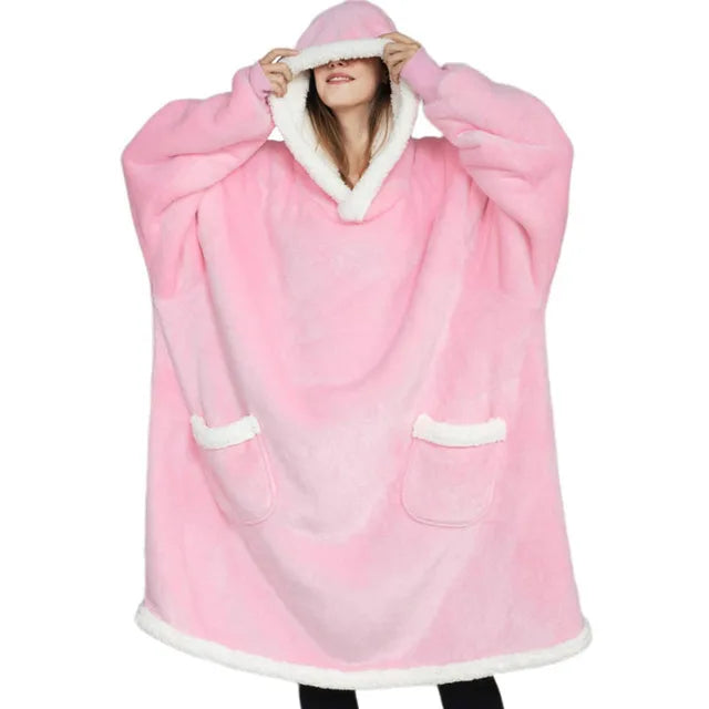 Comemore-Cobertor extragrande com capuz feminino com mangas, moletom xadrez, capuz velo, pijama feminino, roupa de casa, outono, inverno