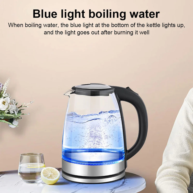 2L Larger Capacity Electric Kettle 220V Glass Tea Kettle Home Kitchen Water Heater 1500-1800W EU/UK Plug Water Boiler