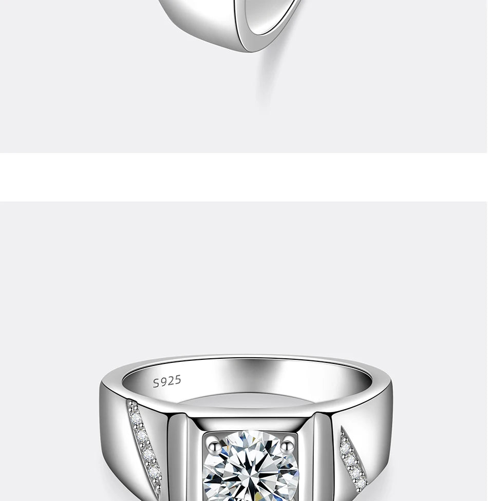 PERFANY 1/2CT Moissanite Ring for Men S925 Pure Silver Sparkling Diamond Domineering Wedding Ring Luxury Wedding Jewelry Gift