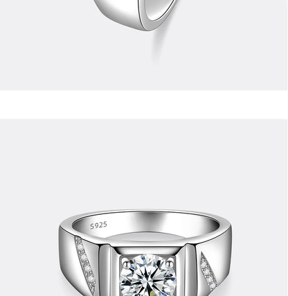 PERFANY 1/2CT Moissanite Ring for Men S925 Pure Silver Sparkling Diamond Domineering Wedding Ring Luxury Wedding Jewelry Gift
