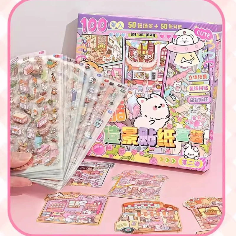 50 in 1 landscape stickers miniature scene collection 3d three-dimensional girls children's educational toys