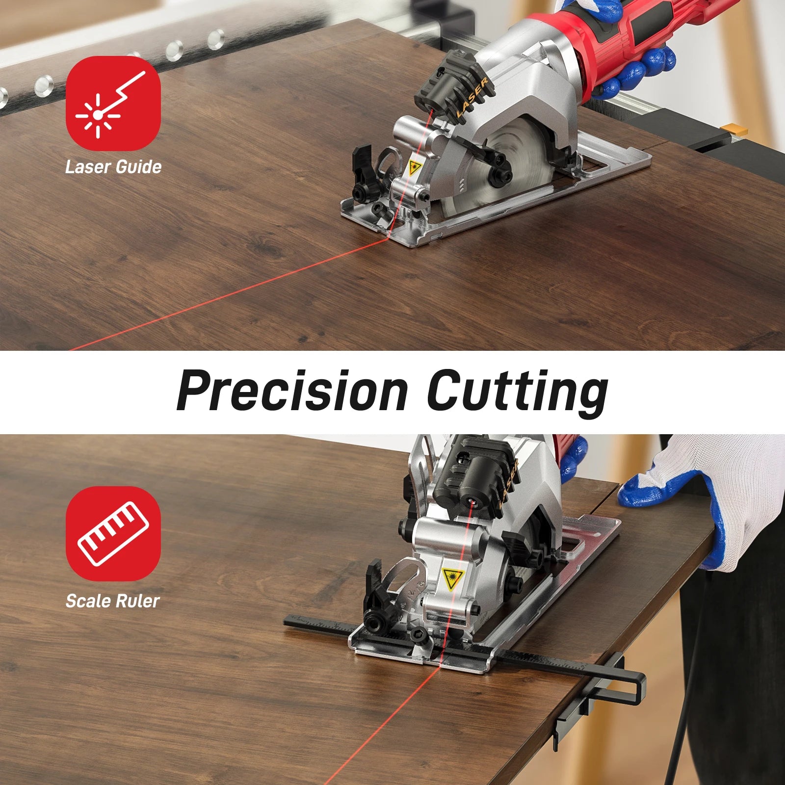 Geevorks Mini Circular Saw 4.8 Amp 4-1/2 Inch Compact Circular Saw 3700RPM Electric Circular Saws with Laser Cutting Guide