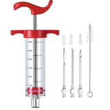Turkey Injector Syringe - 3 Marinade Injector Needles, 1oz Meat Injector Syringe with Cleaning Brush, Easy to Use & Clean