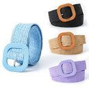 Bohemian Braided Belts for Women Summer Patchwork Straw Woven Belt Wide Waistband Fashion Female Square Buckle Waist Belt