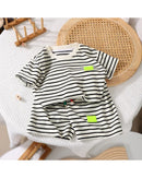 2Pcs Fashion Children Short Sleeve Shorts Sets Summer Kids Clothes Boys Baby Cotton Tee Pant Outfits Black and White Stripe